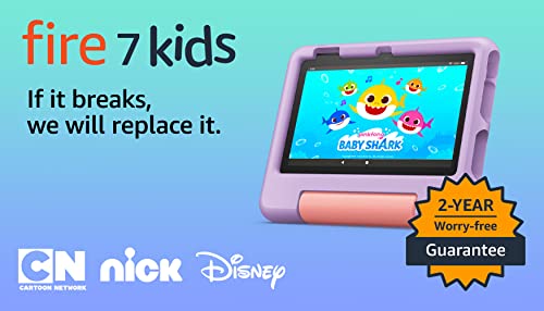 Amazon Fire 7 Kids tablet (newest model) ages 3-7. Top-selling 7" kids tablet on Amazon. Includes 6 months of ad-free and exclusive content, easy parental controls, 10-hr battery, 16 GB, Purple