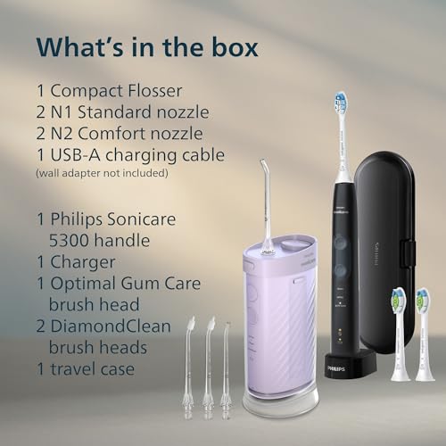 Philips Sonicare ProtectiveClean 5300 Rechargeable Electric Toothbrush, with Pressure Sensor, 3 Cleaning Modes, SmarTimer and QuadPacer, with 2 Bonus Brush Heads, Travel Case, Black, Model HX6423/34