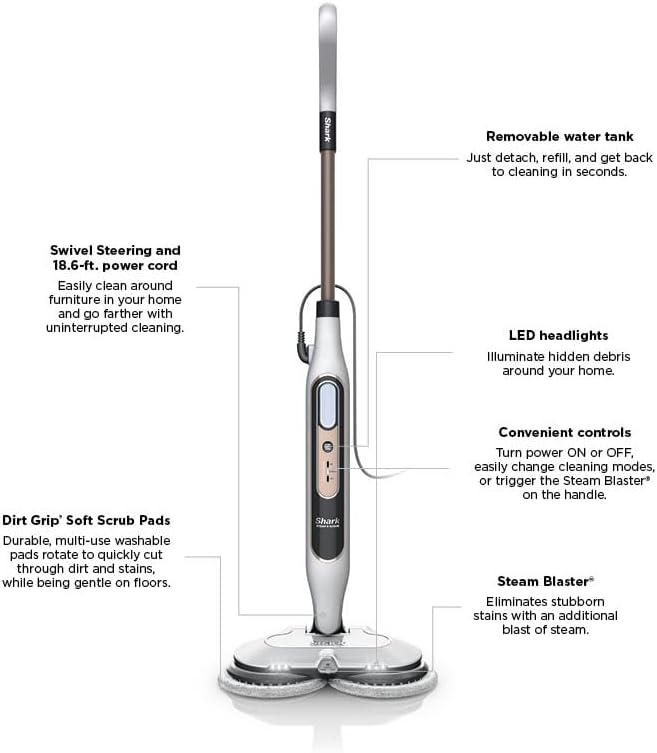 Shark Steam & Scrub with Steam Blaster Technology All-in-One Hard Floor Steam Mop with 3 Steam Modes & LED Headlights S8201, Rotator White
