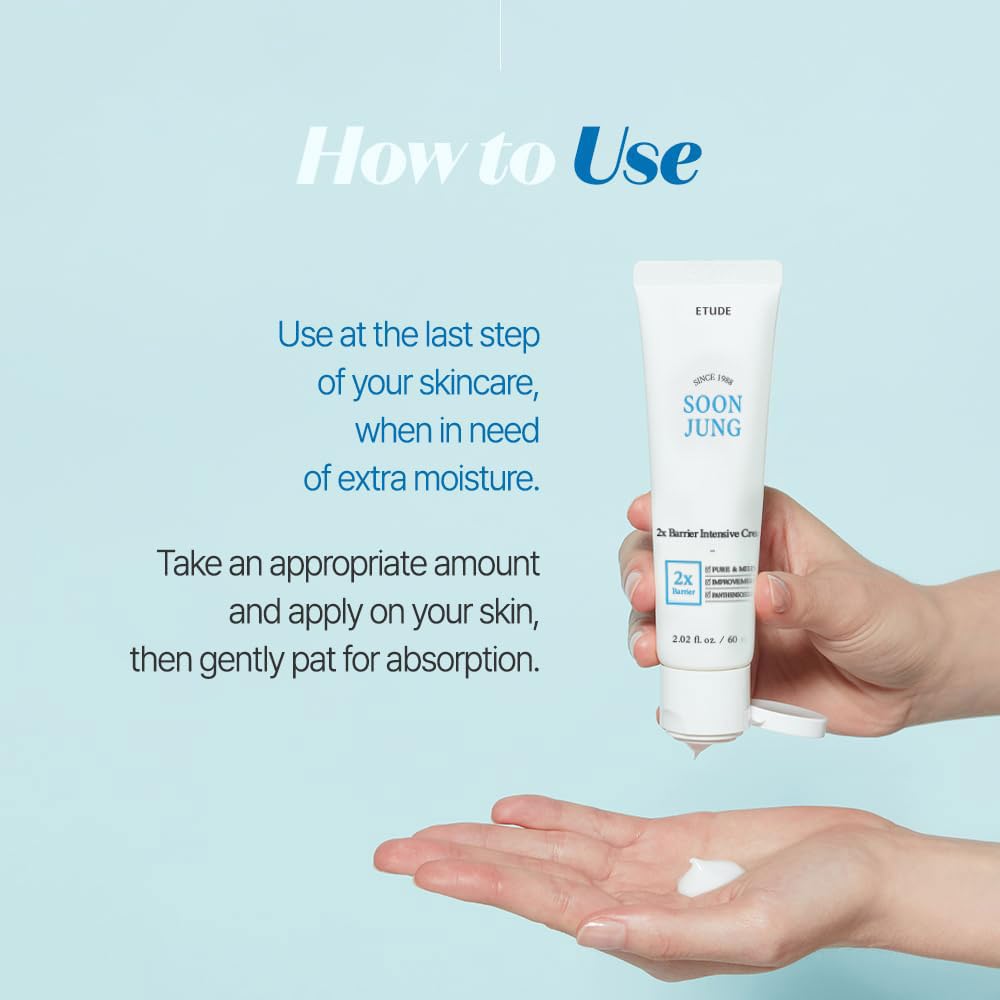 ETUDE SoonJung 2x Barrier Intensive Cream Rich Moisture | Korean Face Moisturizer for Sensitive Skin, Day & Night Cream, Shea Butter-Infused Barrier Cream with Panthenol (2.02 fl oz)