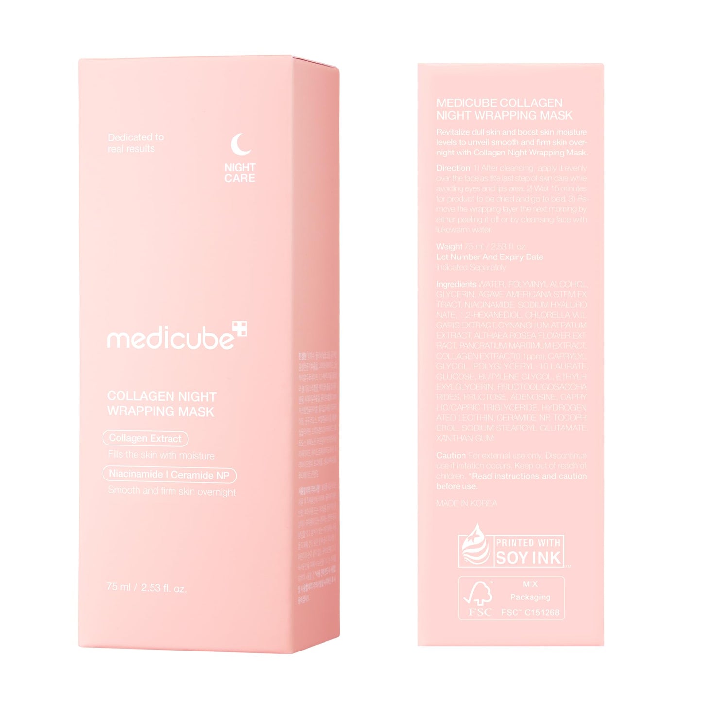 medicube Collagen Overnight Wrapping Peel Off Facial Mask Pack - Elasticity & Hydration Care, Reduces Sagging & Dullness - Hydrolyzed Collagen For Glowing Skin - Korean Skin Care, 2.53 fl.oz