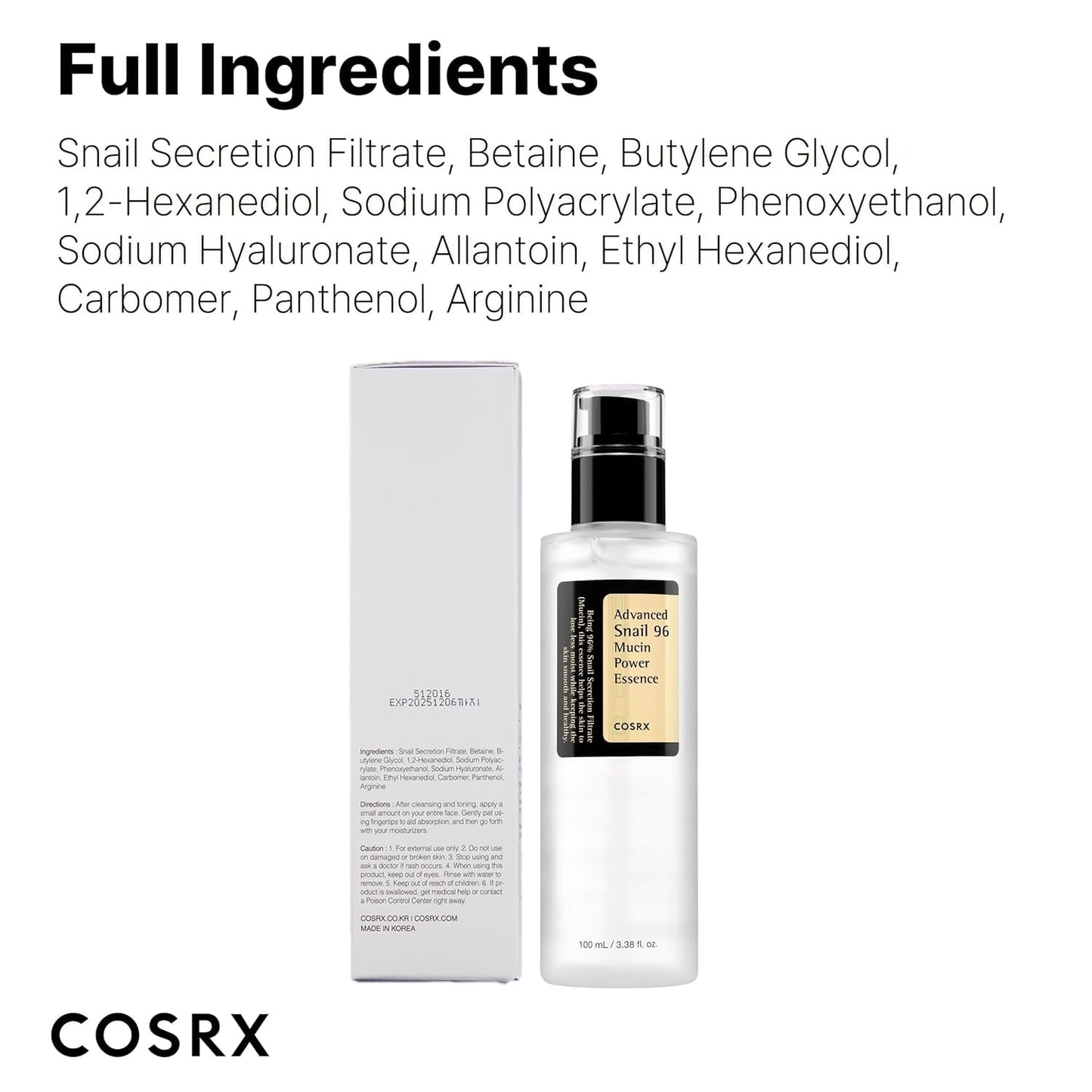 COSRX Snail Mucin Repairing Serum 100ml, Hydrating Serum for Face with Snail Secretion Filtrate for Dull Skin & Fine Lines, Korean Skin Care, Stocking Stuffers for Women