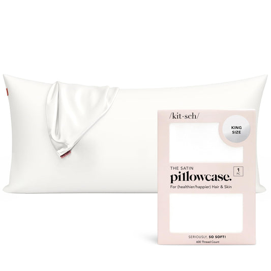 Kitsch Satin Pillowcase, Softer Than Silk Pillow Cases Queen, Cooling Pillow Covers, Satin Pillowcase w/Zipper for Hair, Skin & Quality Sleep, Wrinkle-Free & Smooth, Queen Size 19"x26", Cherry Print
