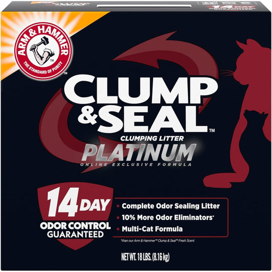 ARM & HAMMER Clump & Seal Platinum Cat Litter, Multi-Cat, 14-Day Odor Control, Rock-Hard Clumps, 37 lbs – Powerful Odor Eliminator with Baking Soda