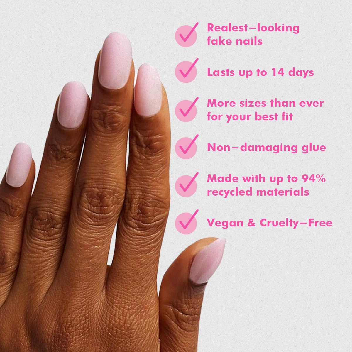 Olive & June Instant Mani Press On Nails (Glue) | 42 Fake Nails, 21 Sizes | Non-Toxic, Long-Lasting | Recycled Materials | Realistic Look