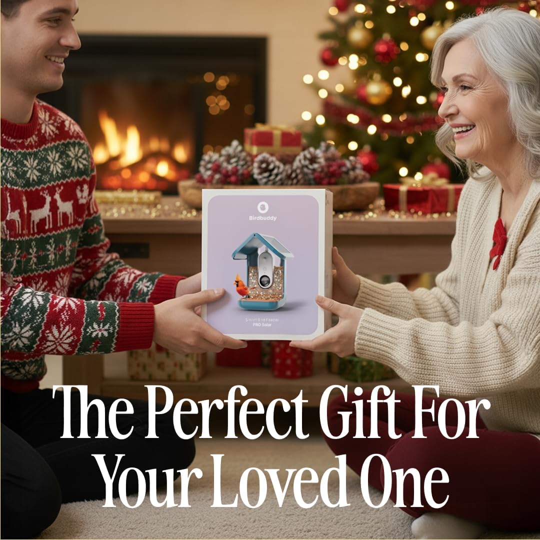 Birdbuddy PRO Solar Smart Bird Feeder with Camera - AI Bird Species Identification, 5MP Photos, 2K HD Video Live Stream Camera, Slow-Motion Video, 2.6in Focus - Blue Solar