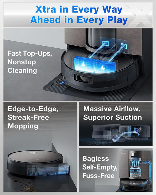 ECOVACS DEEBOT X11 OmniCyclone Robot Vacuum and Mop, PowerBoost Charging, OZMO Roller 2.0 Instant Self-Washing Mop, 19,500Pa Blast Suction, Bagless OmniCyclone Station, AIVI 3D Smart Navigation