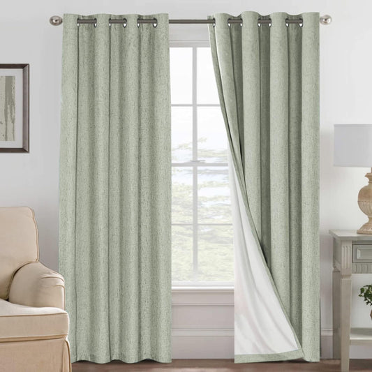H.VERSAILTEXLinen-Polyester Curtains 100%Blackout Curtains for Bedroom 96"Long Full Light Blocking Nature Linen-Polyester Blended Window Curtains for LivingRoomNickel Grommet(2Panels,HeatheredNatural)