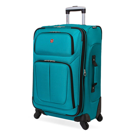 SwissGear Sion Softside Expandable Luggage – Medium Checked Suitcase with 360 Degree Wheels & Retractable Handle – 25 Inch, Perfect for 1-7 Night Trips – Blue