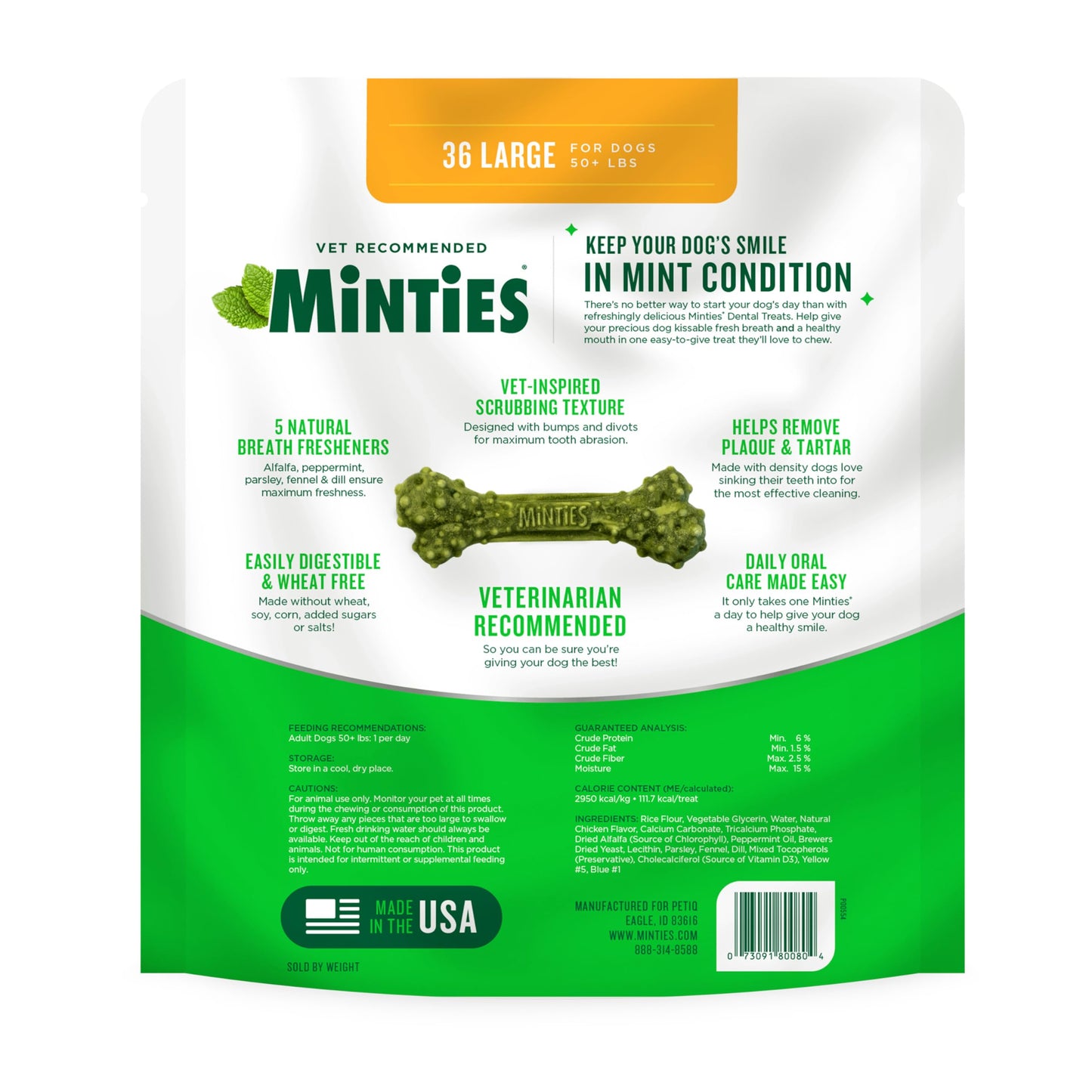 Minties Dog Dental Bone Treats, Tiny/Small Dental Dog Treats, 16 Ounces, Cleans Teeth, Fight Bad Breath, Removes Plaque and Tartar, 16 Count