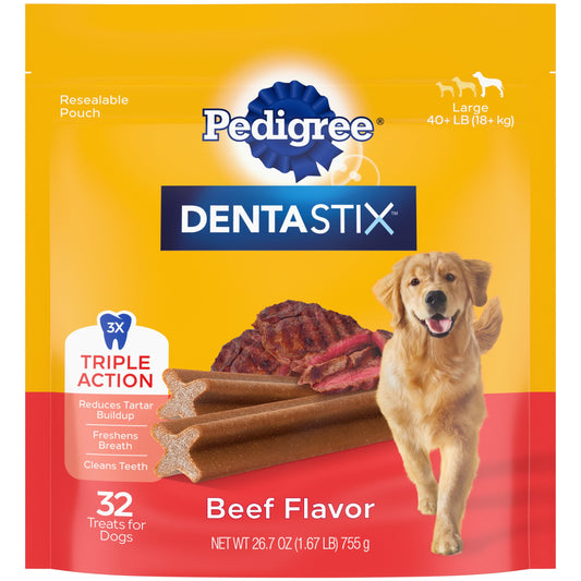 Pedigree Dentastix Large Breed Dog Treats, Fresh Flavor, 1.87 lb. Bag (36 Treats)