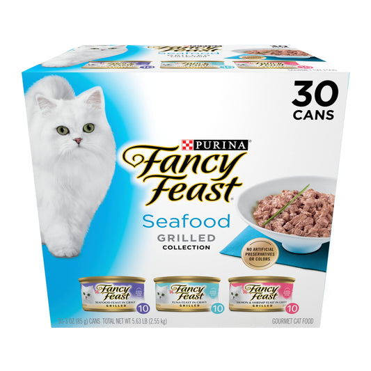 Purina Fancy Feast Grilled Wet Cat Food Seafood Collection in Wet Cat Food Variety Pack - (Pack of 24) 3 oz. Cans
