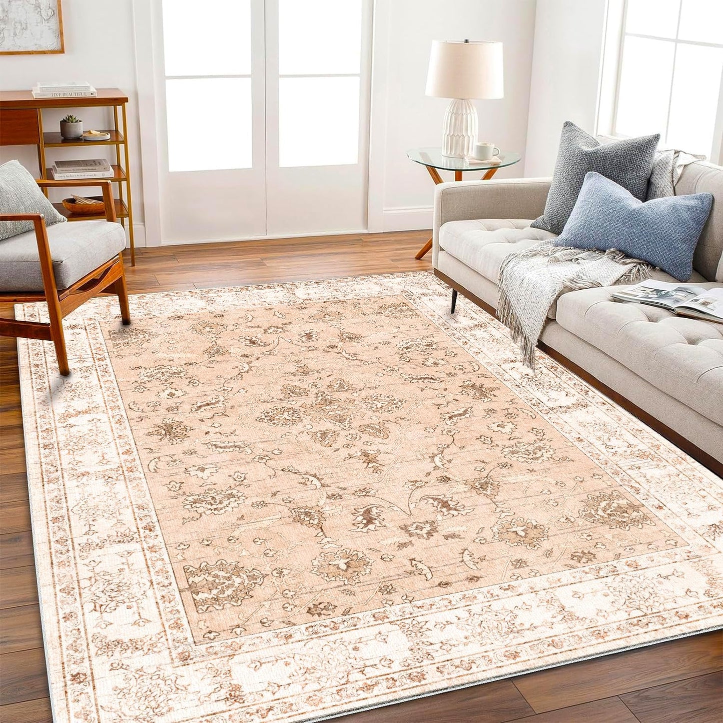 Washable Area Rug 9'x12' Boho Design Non-Shedding Easy Care Ideal for High Traffic Areas in Living Room Bedroom Office Coffee Table Kitchen Large Carpet
