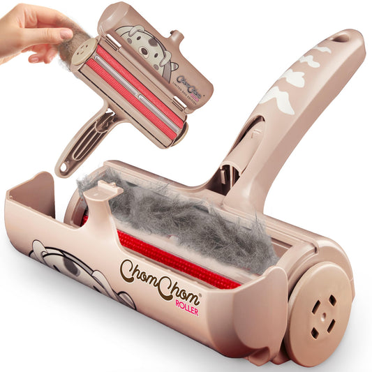 ChomChom Roller Pet Hair Remover – Original Size Reusable Lint Roller for Cat & Dog Hair on Furniture, Couch, Carpet, Car, Rugs & Bedding – Portable, Eco-Friendly (White)