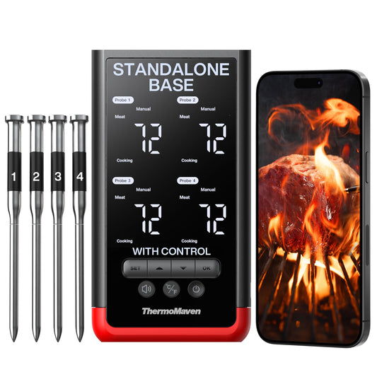 ThermoMaven Smart Bluetooth Wireless Meat Thermometer: Standalone Base, WiFi Unlimited Range, 6 Sensors with NIST Certified Accuracy, 2 Probes for Kitchen, BBQ, Grill, Oven, Smoker, Rotisserie
