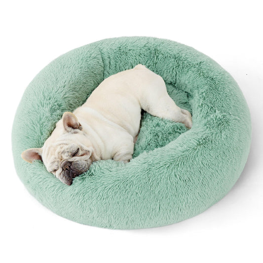 Bedsure Calming Dog Bed Medium Size Dog - Donut Washable Medium Pet Bed, 30 inches Anti-Slip Round Fluffy Plush Faux Fur Cat Bed, Fits up to 45 lbs Pets, Camel