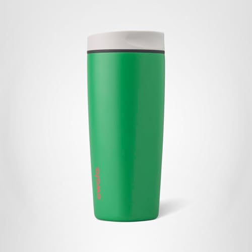 Owala SmoothSip Slider Insulated Stainless Steel Coffee Tumbler, Reusable Iced Coffee Cup, Hot Coffee Travel Mug, BPA Free 12 oz, Grey/Green (Sour Apple)