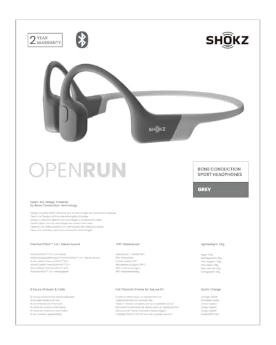 SHOKZ OpenRun Bone Conduction Headphones,Open-Ear Bluetooth Wireless Sport Headphones for Running & Workout,Sweat Resistant, Long 8H Playtime,Mic,Hair Band-Standard-Black