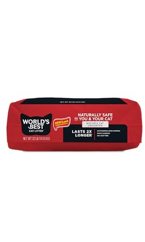 WORLD'S BEST CAT LITTER Multiple Cat Unscented, 15-Pounds - Natural Ingredients, Quick Clumping, Flushable, 99% Dust Free & Made in USA - Long-Lasting Odor Control & Easy Scooping