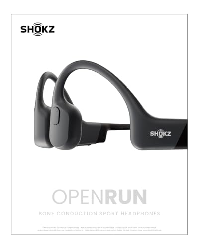 SHOKZ OpenRun Bone Conduction Headphones,Open-Ear Bluetooth Wireless Sport Headphones for Running & Workout,Sweat Resistant, Long 8H Playtime,Mic,Hair Band-Standard-Black