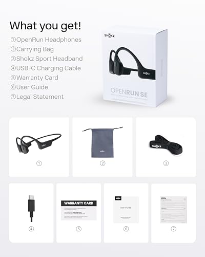 SHOKZ OpenRun Bone Conduction Headphones,Open-Ear Bluetooth Wireless Sport Headphones for Running & Workout,Sweat Resistant, Long 8H Playtime,Mic,Hair Band-Standard-Black