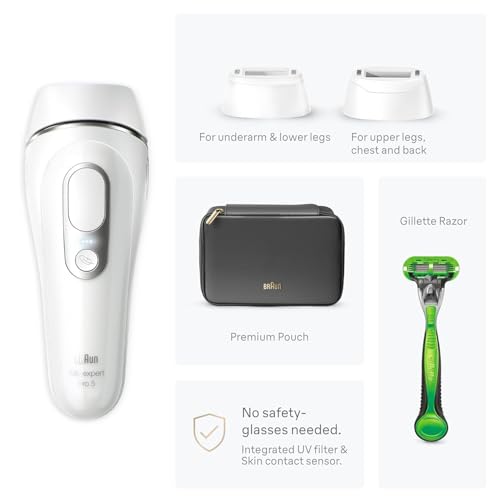 Braun IPL at Home Laser Hair Removal for Women and Men, Silk Expert Pro 5 PL5137 with Venus Swirl Razor, Permanent Visible Hair Reduction in Hair Regrowth for Body & Face, Corded, PL5137