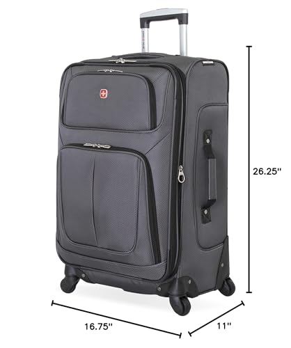 SwissGear Sion Softside Expandable Luggage – Medium Checked Suitcase with 360 Degree Wheels & Retractable Handle – 25 Inch, Perfect for 1-7 Night Trips – Blue