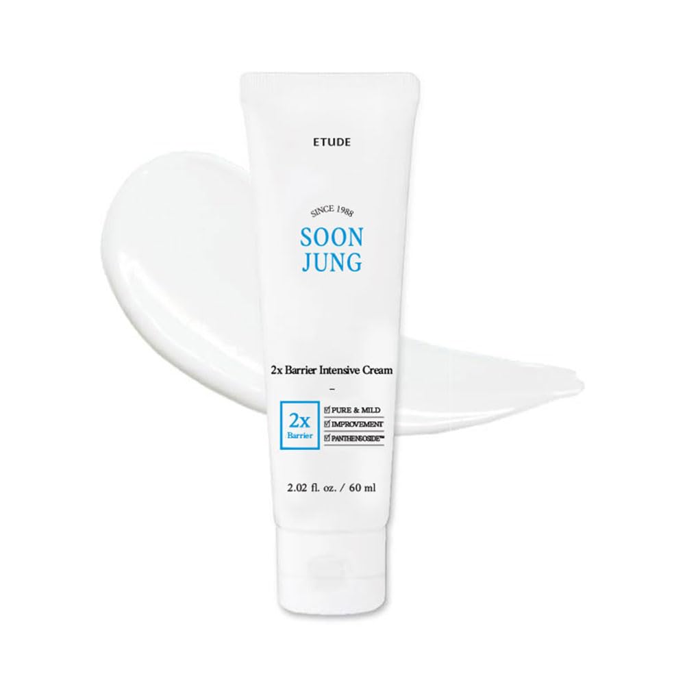 ETUDE SoonJung 2x Barrier Intensive Cream Rich Moisture | Korean Face Moisturizer for Sensitive Skin, Day & Night Cream, Shea Butter-Infused Barrier Cream with Panthenol (2.02 fl oz)