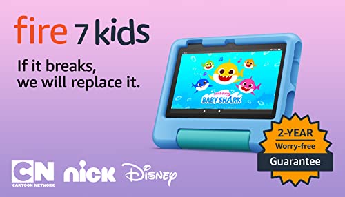 Amazon Fire 7 Kids tablet (newest model) ages 3-7. Top-selling 7" kids tablet on Amazon. Includes 6 months of ad-free and exclusive content, easy parental controls, 10-hr battery, 16 GB, Purple