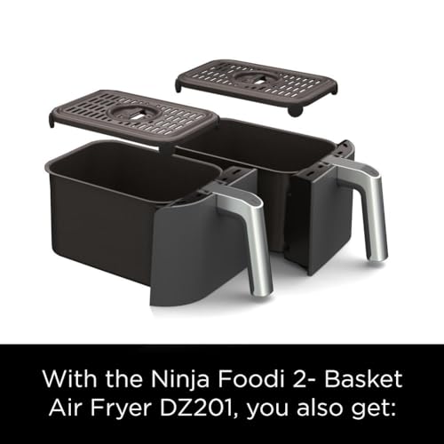 Ninja DZ401 Foodi 10 Quart 6-in-1 DualZone XL 2-Basket Air Fryer with 2 Independent Frying Baskets, Match Cook & Smart Finish to Roast, Broil, Dehydrate for Quick, Easy Family-Sized Meals, Grey