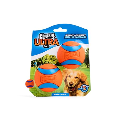 Chuckit! Ultra Ball Dog Toy - Medium Bouncy Fetch Balls For Dogs 20-60 lbs - Made from Durable Rubber - Floating Water Pet Toys - Size Medium - 2.5-inch Diameter - Pack of 2