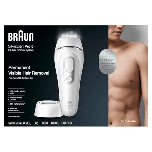 Braun IPL at Home Laser Hair Removal for Women and Men, Silk Expert Pro 5 PL5137 with Venus Swirl Razor, Permanent Visible Hair Reduction in Hair Regrowth for Body & Face, Corded, PL5137