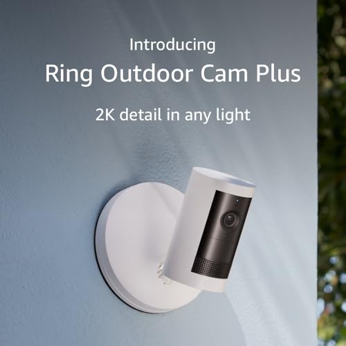 Introducing Ring Outdoor Cam Plus, Battery — Wide-Angle 2K Video with Ring Vision, Low-Light Sight for full-color night vision, Mount-Anywhere Versatility, White