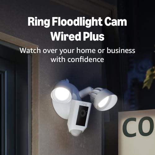 Ring Floodlight Cam Wired Plus — Outdoor home or business security with motion-activated 1080p HD video and floodlights, (2021 release) White
