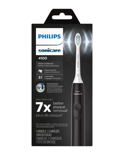 Philips Sonicare 4100 Rechargeable Electric Toothbrush, with Pressure Sensor, 2 Intensity Settings, SmarTimer and QuadPacer, 14-Day Battery Life, White, Model HX3681/23