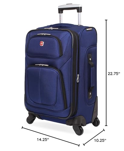 SwissGear Sion Softside Expandable Luggage – Medium Checked Suitcase with 360 Degree Wheels & Retractable Handle – 25 Inch, Perfect for 1-7 Night Trips – Blue