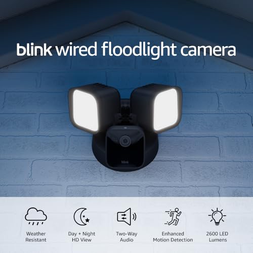 Blink Wired Floodlight Camera, Smart security camera, 2600 lumens, HD live view, enhanced motion detection, built-in siren, Works with Alexa, 1 camera (White)