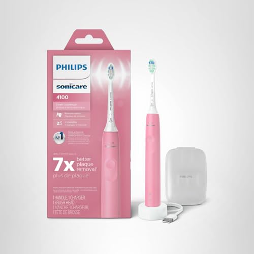 Philips Sonicare 4100 Rechargeable Electric Toothbrush, with Pressure Sensor, 2 Intensity Settings, SmarTimer and QuadPacer, 14-Day Battery Life, White, Model HX3681/23