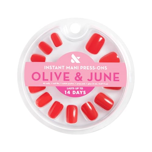 Olive & June Instant Mani Press On Nails (Glue) | 42 Fake Nails, 21 Sizes | Non-Toxic, Long-Lasting | Recycled Materials | Realistic Look