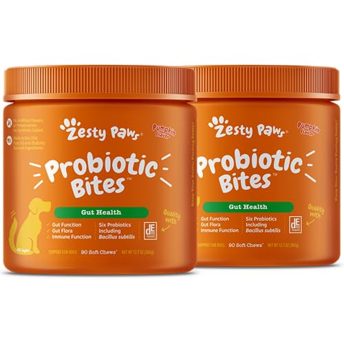 Zesty Paws Probiotics for Dogs - Digestive Enzymes for Gut Flora, Digestive Health, Diarrhea & Bowel Support - Clinically Studied DE111 - Dog Supplement Soft Chew for Pet Immune System - Pumpkin