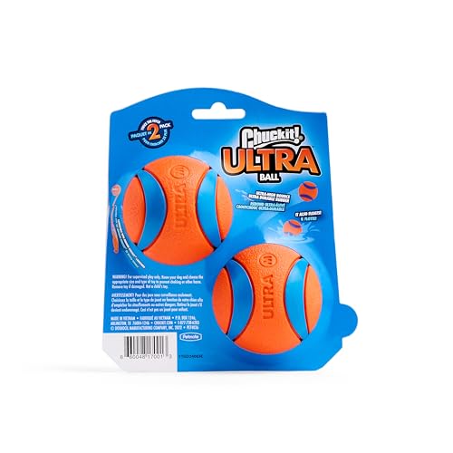 Chuckit! Ultra Ball Dog Toy - Medium Bouncy Fetch Balls For Dogs 20-60 lbs - Made from Durable Rubber - Floating Water Pet Toys - Size Medium - 2.5-inch Diameter - Pack of 2