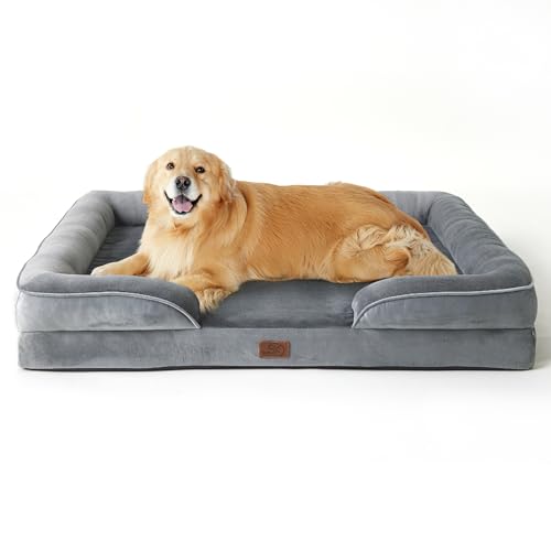 Bedsure Orthopedic Dog Beds Large Sized Dog - Washable Large Dog Cat Bed Waterproof, Comfort Dogs Couch Sofa with Washable Removable Cover, Pet Bed with Nonskid Bottom, Grey, 35"