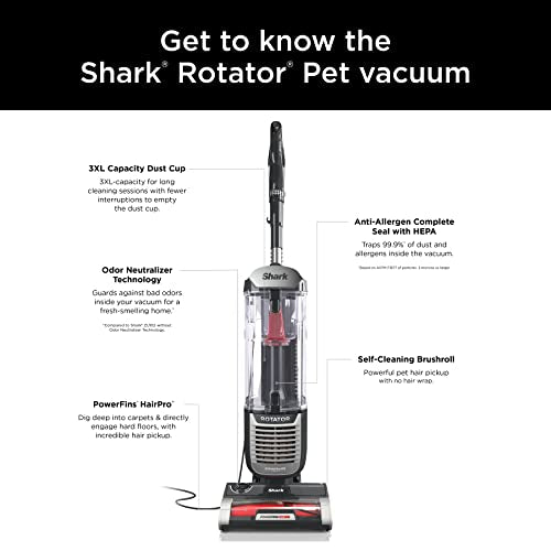 Shark NV752 Rotator Powered Lift-Away TruePet Upright Vacuum with HEPA Filter, Large Dust Cup Capacity, LED Headlights, Upholstery Tool, Perfect Pet Power Brush & Crevice Tool, Bordeaux