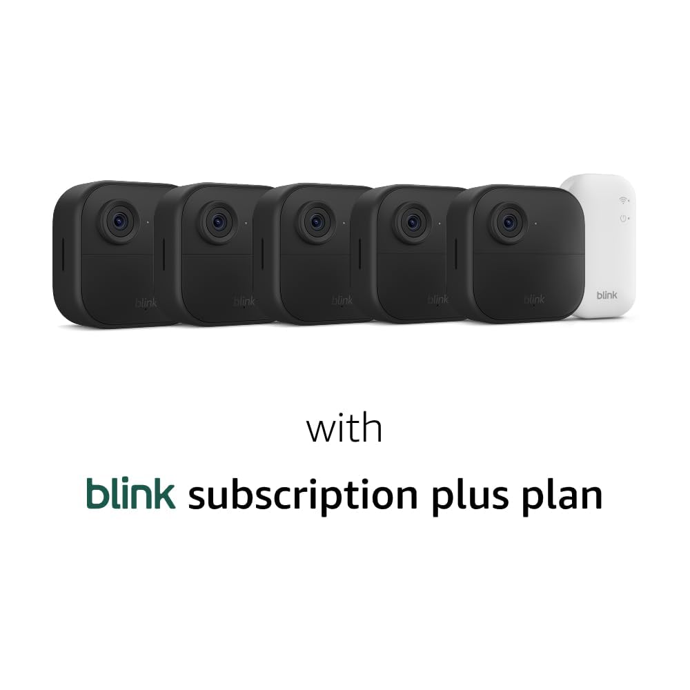 Blink Outdoor 4 – Wireless smart security camera, two-year battery life, 1080p HD day and infrared night live view, two-way talk. Sync Module Core included – 5 camera system