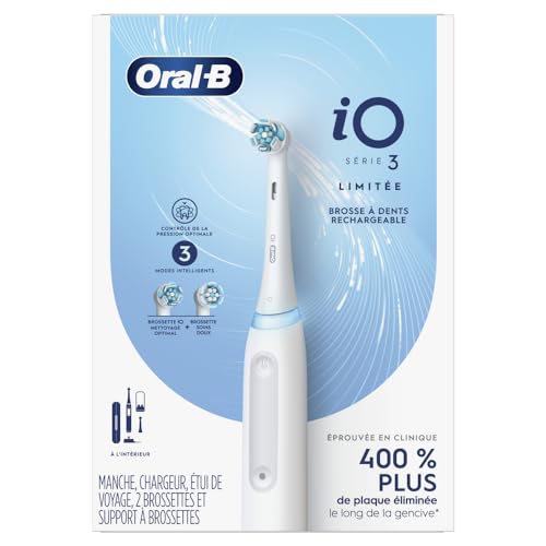 Oral-B iO Deep Clean Rechargeable Electric Powered Toothbrush, Black with iO Series 3 Limited, 2 Brush Heads and Travel Case - Pressure Sensor to Protect Gums - 3 Cleaning Settings - 2 Minute Timer