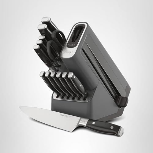 Ninja Knife Set, Knife Sharpener, Knife Block Set, Stainless Steel Knives, 14 Piece Set, Steak Knives, Chef Knives and More, Foodi NeverDull, Black, K32014