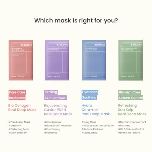 BIODANCE Bio-Collagen Real Deep Mask, Hydrating Overnight Hydrogel Mask, Pore Minimizing, Elasticity, Plumping Improvement, Korean Skincare, Stocking Stuffers for Teen Girls | 1.19oz(34g) x 4ea
