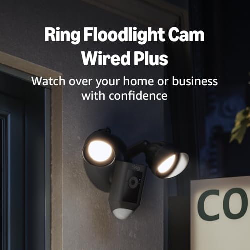 Ring Floodlight Cam Wired Plus — Outdoor home or business security with motion-activated 1080p HD video and floodlights, (2021 release) White