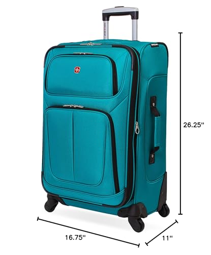SwissGear Sion Softside Expandable Luggage – Medium Checked Suitcase with 360 Degree Wheels & Retractable Handle – 25 Inch, Perfect for 1-7 Night Trips – Blue