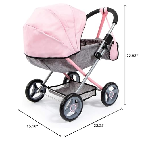 Bayer: 4-in-1 Toy Baby Doll Pram Stroller Cosy Set - Dolls Up to 18" (Pink/Grey) | Baby Dolls | Pretend | Dress up | Accessory